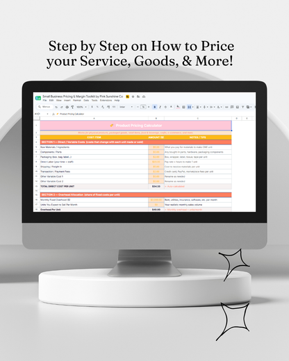 Small Business Pricing Toolkit & Financial Tracker by Pink Sunshine Co. - Digital Download