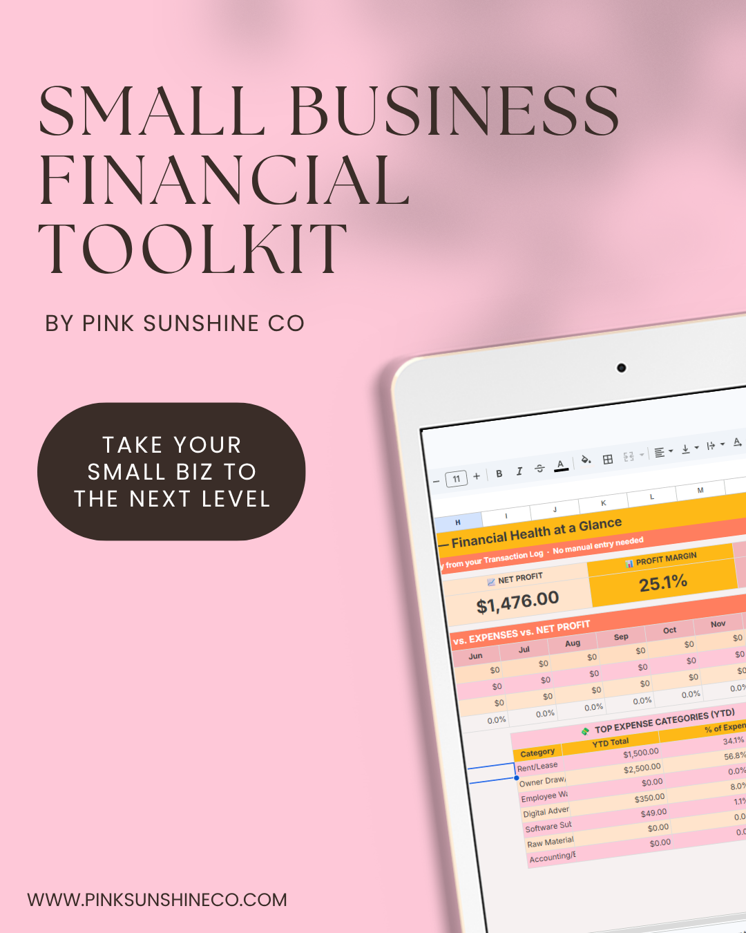 Small Business Pricing Toolkit & Financial Tracker by Pink Sunshine Co. - Digital Download