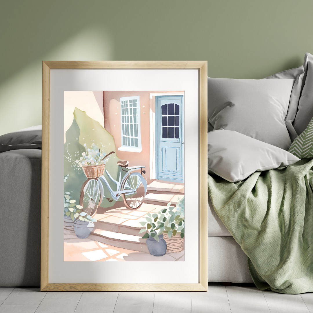 Breezy Blue Bicycle  Art Print- Digital Download